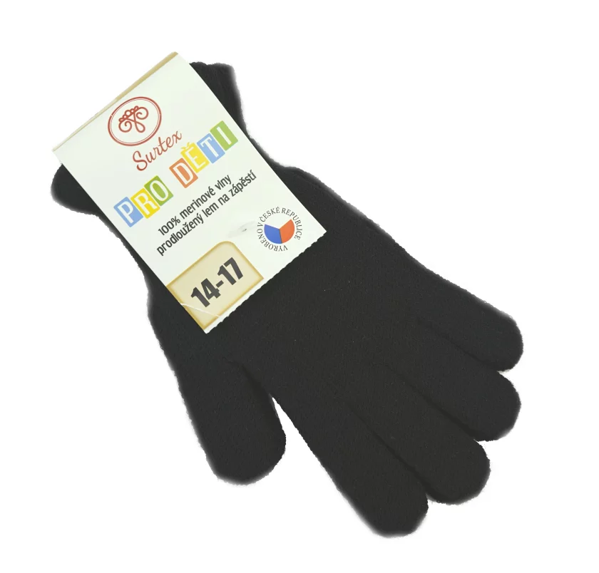 Detské rukavice Surtex - 100% merino - Čierne